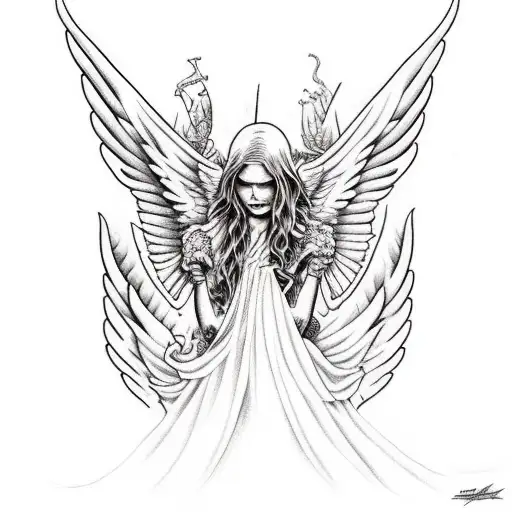 angel killing demon tattoo design idea