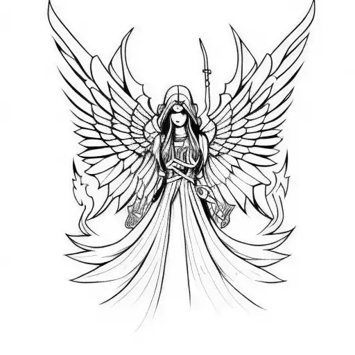 angel killing demon tattoo design idea