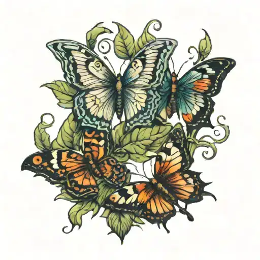  4 butterflies landing on a vine representing 4 children  tattoo design idea