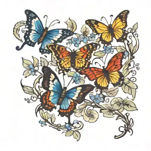  4 butterflies landing on a vine representing 4 children  tattoo design idea