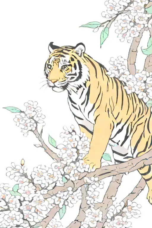 tiger climbing down chewy blossom branch  tattoo design idea