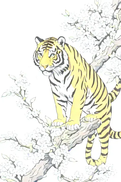 tiger climbing down chewy blossom branch  tattoo design idea