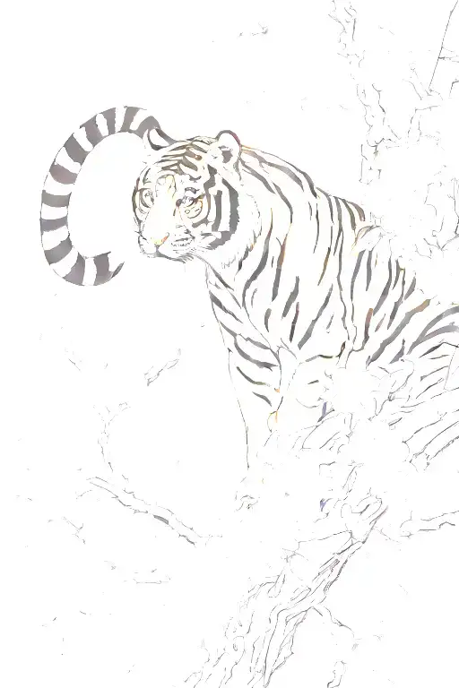 tiger climbing  down from the top of blossom branch tattoo design idea
