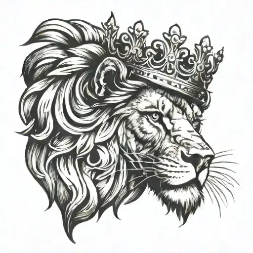 A regal lion wearing a crown symbolizing loyalty royalty tattoo design idea