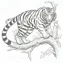tiger climbing down tree branch tattoo design idea