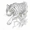 tiger climbing down tree branch tattoo design idea