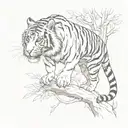 tiger climbing down tree branch tattoo design idea