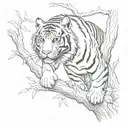 tiger climbing down tree branch tattoo design idea