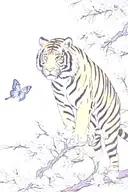 tiger climbing  down from the top of blossom branch tattoo design idea