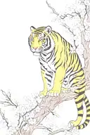tiger climbing  down from the top of blossom branch tattoo design idea