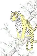 tiger climbing down chewy blossom branch  tattoo design idea