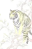 tiger climbing down chewy blossom branch  tattoo design idea