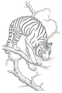 tiger climbing down branch whole body  tattoo design idea
