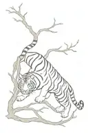tiger climbing down  branch whole body  tattoo design idea