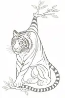 tiger climbing down  branch whole body  tattoo design idea