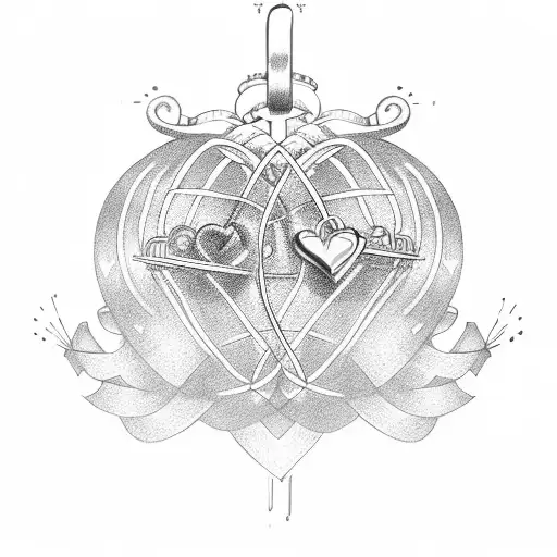 two hearts sparkles locked cage  tattoo design idea