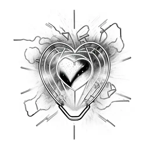 burning heart sparkles locked cage shattered  tattoo design idea