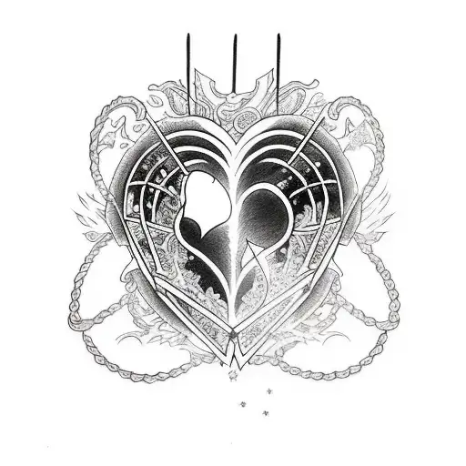 burning heart sparkles locked cage shattered  tattoo design idea