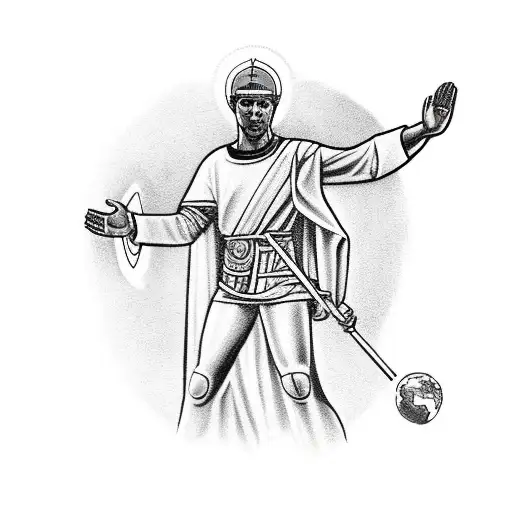 Saint.Michael holding the earth in hands tattoo design idea