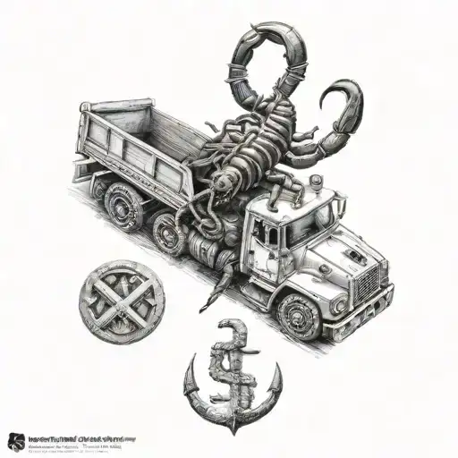 Scorpion dump truck peace sign tattoo design idea