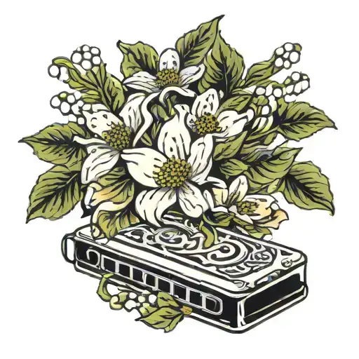 dogwood flowers harmonica tattoo design idea