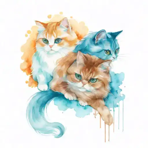 3 persian cats playing with each other.  tattoo design idea