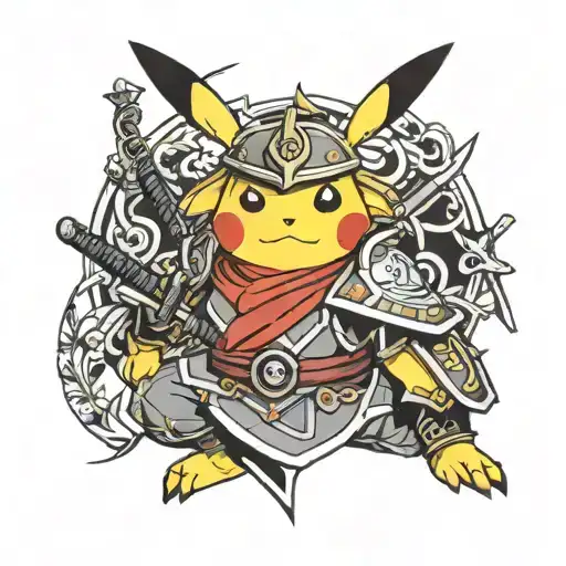samurai Pikachu wearing knight tattoo design idea