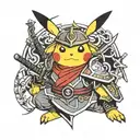 samurai Pikachu wearing knight tattoo design idea