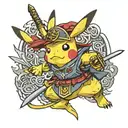 samurai Pikachu wearing knight tattoo design idea