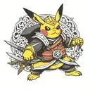 samurai Pikachu wearing knight tattoo design idea