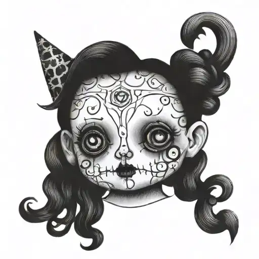 creepy doll tattoo design idea