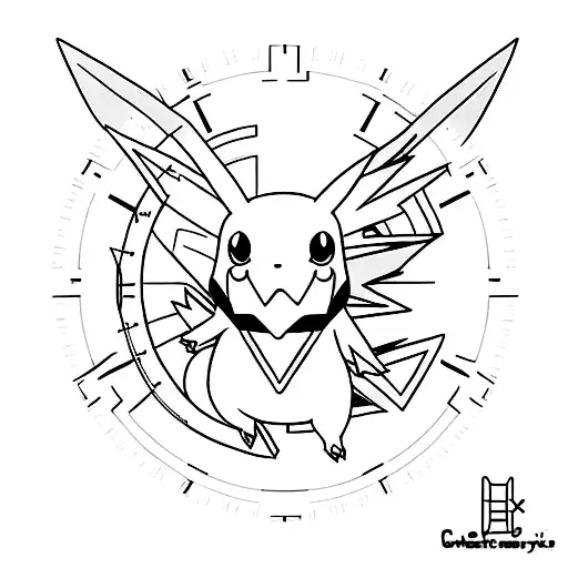 Create a minimalist pokemon tattoo with a clock and plants tattoo design idea