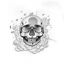 skull with clouds lightening and rain on brain tattoo design idea