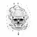 skull with clouds lightening and rain on brain tattoo design idea