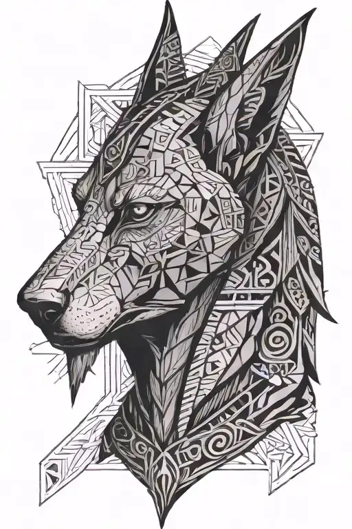 anubis portrait with half tattoo design idea