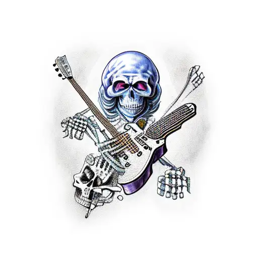 guitar with skeletor and alemannic symbols tattoo design idea