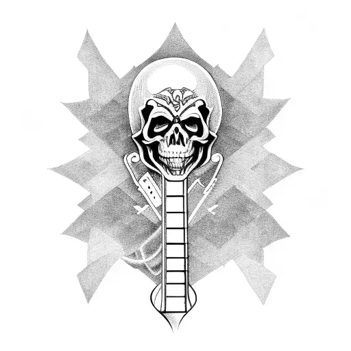 guitar with skeletor and alemannic symbols tattoo design idea