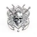 guitar with skeletor and alemannic symbols tattoo design idea