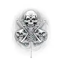 guitar with skeletor and alemannic symbols tattoo design idea