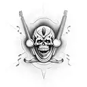 guitar with skeletor and alemannic symbols tattoo design idea