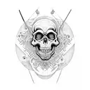 guitar with skeletor and alemannic symbols tattoo design idea