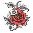 a rose with one side red and the other side while the stem has trust isues with the i as a thorn tattoo design idea