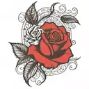 a rose with one side red and the other side while the stem has trust isues with the i as a thorn tattoo design idea