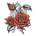 a rose with one side red and the other side while the stem has trust isues with the i as a thorn tattoo design idea