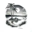 A beach overlooking a lake at night scene tattoo design idea