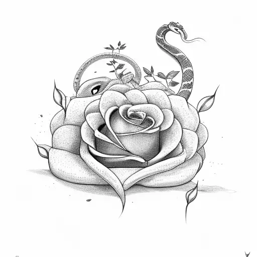 a snake slithering through a field of roses surrounded by smoke tattoo design idea