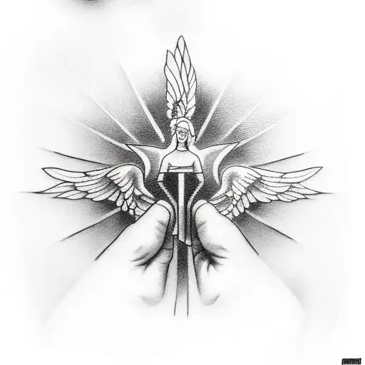 tattoo for hand of a angel in black and white except for her blue eyes tattoo design idea