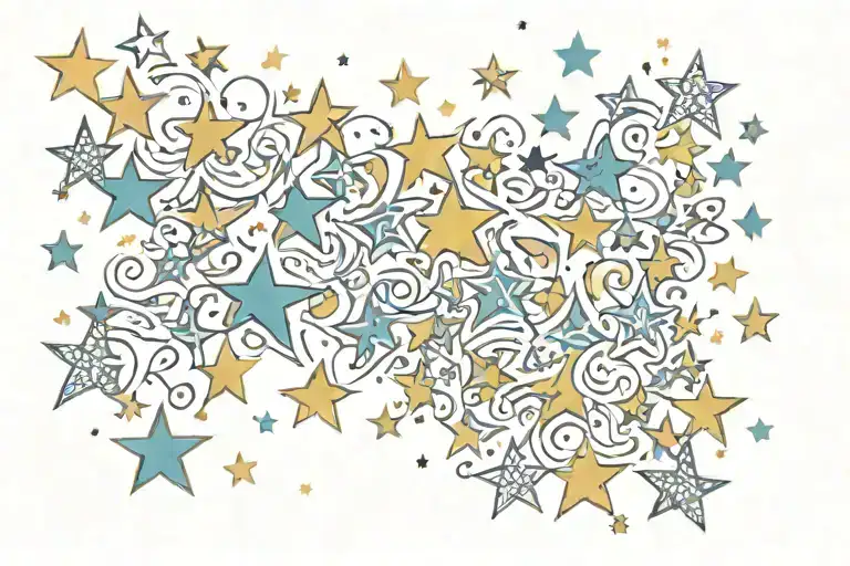 a doodle of stars scattered with the lyrics "my life's like a doodle"  incorporated tattoo design idea