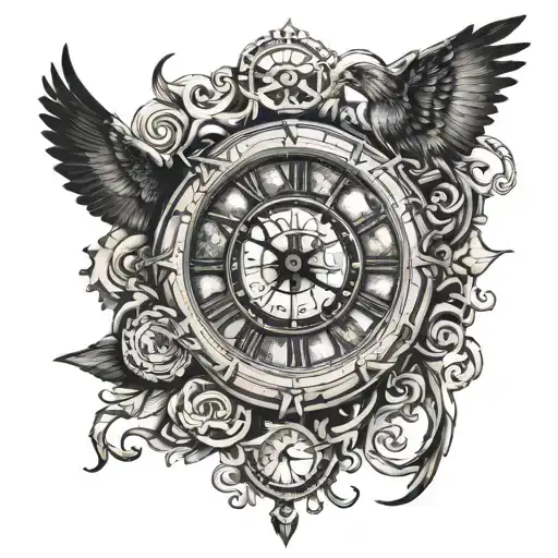 within a scroll of old paper put the following: The north is to south what the clock is to time There's east and there's tattoo design idea