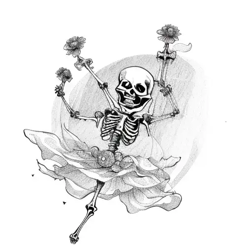 Skeleton Danceing with flower lady  tattoo design idea